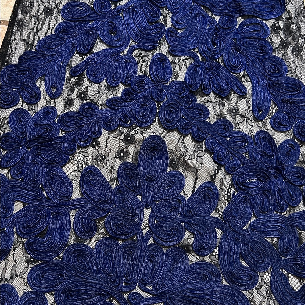 JS Collections Blue and black Lace Overlay Evening Dress size 10 - Picture 3 of 8